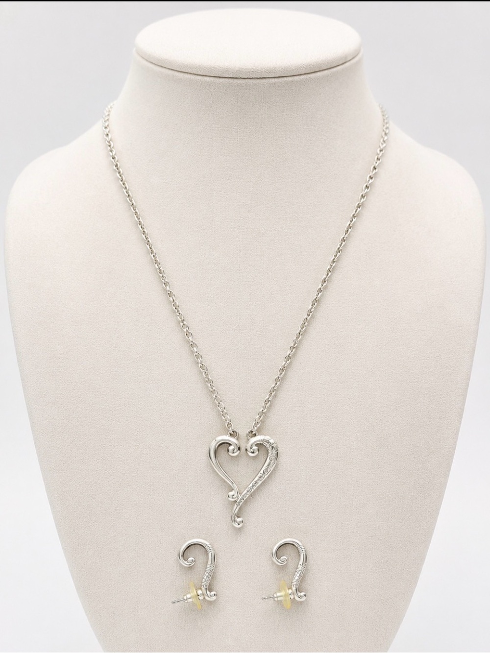 Brighton Silver Heart Pendant Necklace with Matching Earrings